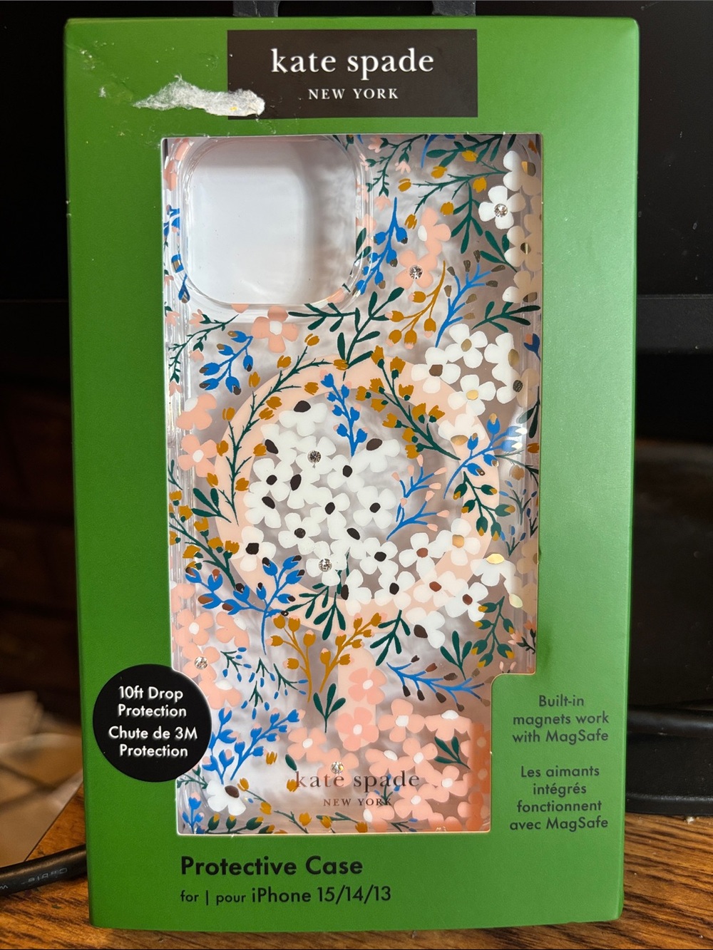 Kate Spade clear floral pink  iPhone 3/14/15 Phone Case NIB